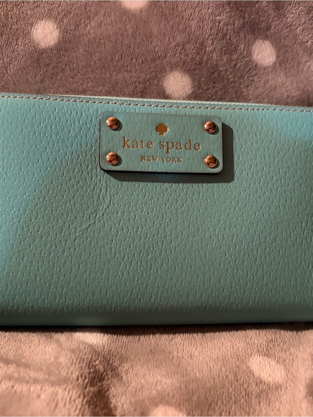 kate spade Teal Leather Continental Wallet with Gold Plaque